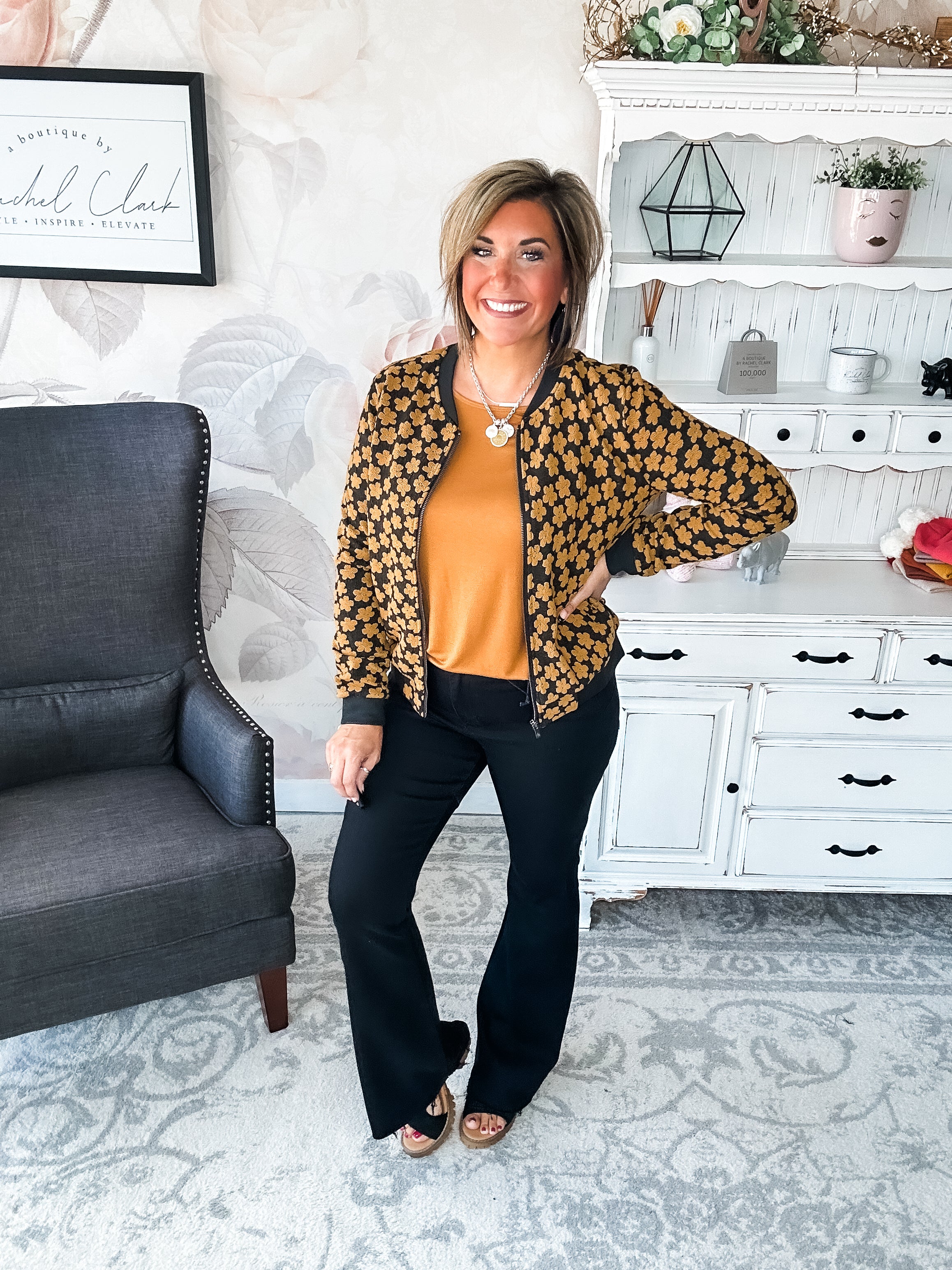Ampersand Avenue Flower Bomb-er Jacket - Mustard