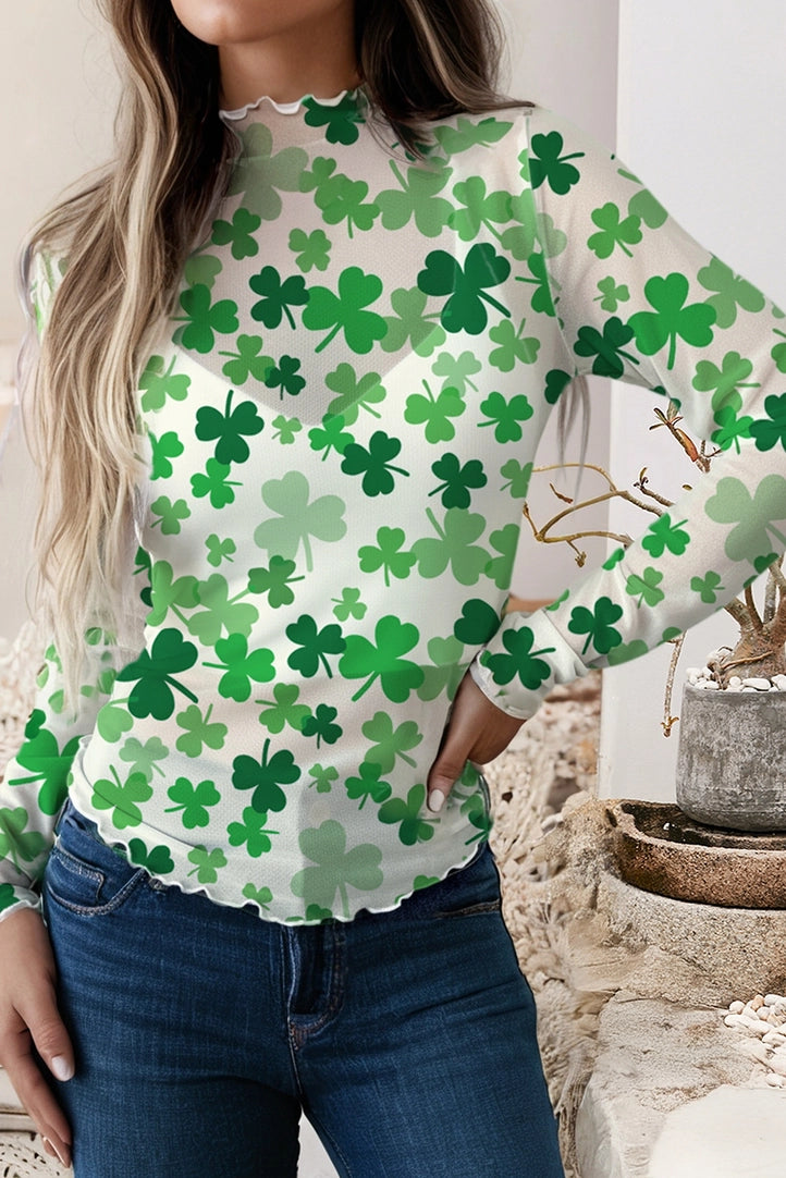St Patty Mock Neck Mesh Top