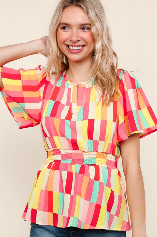 I Will Stay True Blouse - Red, Coral & Yellow