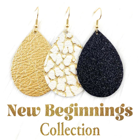 2" New Beginnings Earrings - Metallic Gold Leather