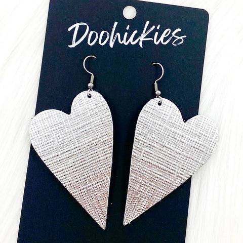 Saffiano Leather Hearts Earrings - Silver