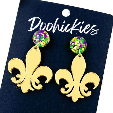 2" Fleur de Lis Acrylic Dangle Earrings - Gold