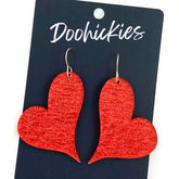 Sparkly Saffiano Swoopy Acrylic Heart Earrings - Red