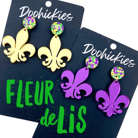 2" Fleur de Lis Acrylic Dangle Earrings - Purple