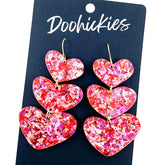 3" Valentine Party Glitter Waterfall Acrylic Hearts -Earrings