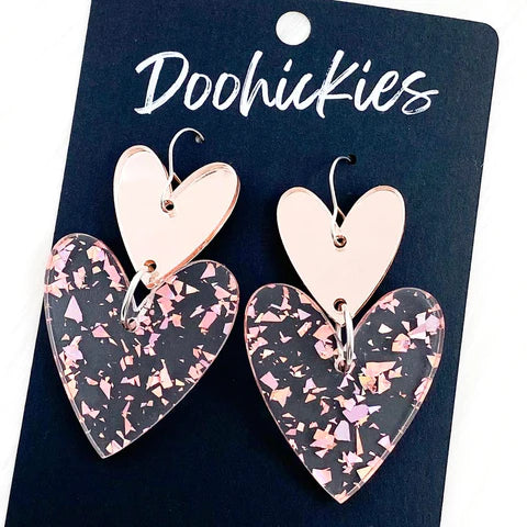 Double Love Hearts Valentine's Acrylic Earrings - Rose Gold