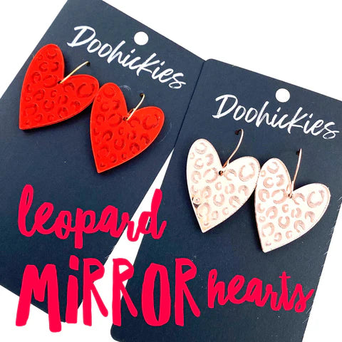 1.5" Leopard Mirror Hearts - Valentine's Earrings - Red