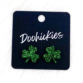 15mm Lil' Shamrock Stud Earrings - Dark Green Glitter