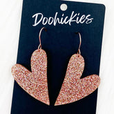 2.25" Rose Gold Glitter Leaning Hearts - Valentines Acrylic Earrings