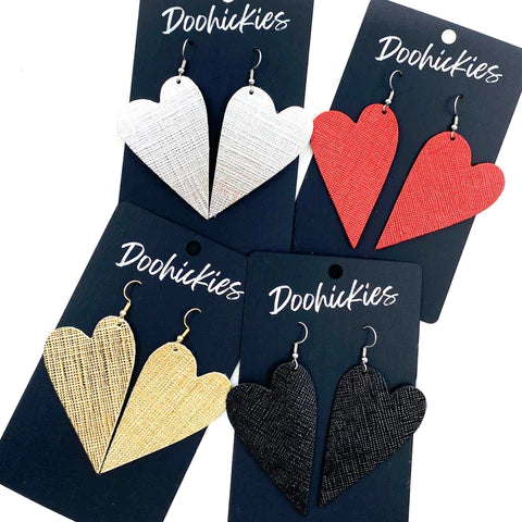 Saffiano Leather Hearts Earrings - Gold