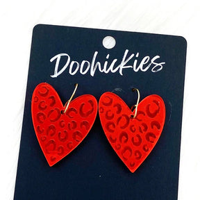 1.5" Leopard Mirror Hearts - Valentine's Earrings - Red