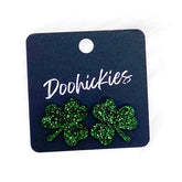 21mm Lil' Shamrock Stud Earrings - Dark Green Glitter