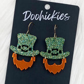 1.75" Lucky Leprechaun Dangles St. Paddy Acrylic Earrings