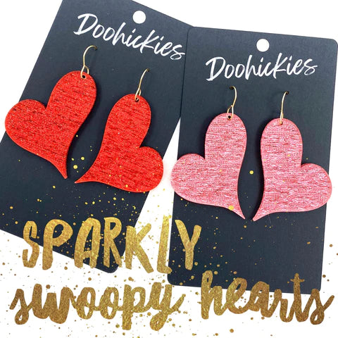 Sparkly Saffiano Swoopy Acrylic Heart Earrings - Pink