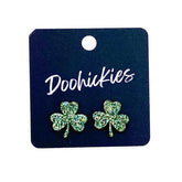 15mm Lil' Shamrock Stud Earrings - Green Glitter