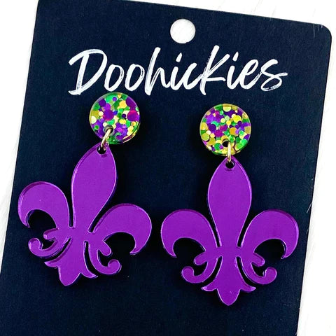 2" Fleur de Lis Acrylic Dangle Earrings - Purple