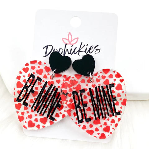 2" Be Mine Heart Acrylic Dangle Earrings