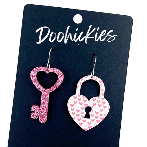 1.5" Lock & Key Acrylic Dangles - Earrings