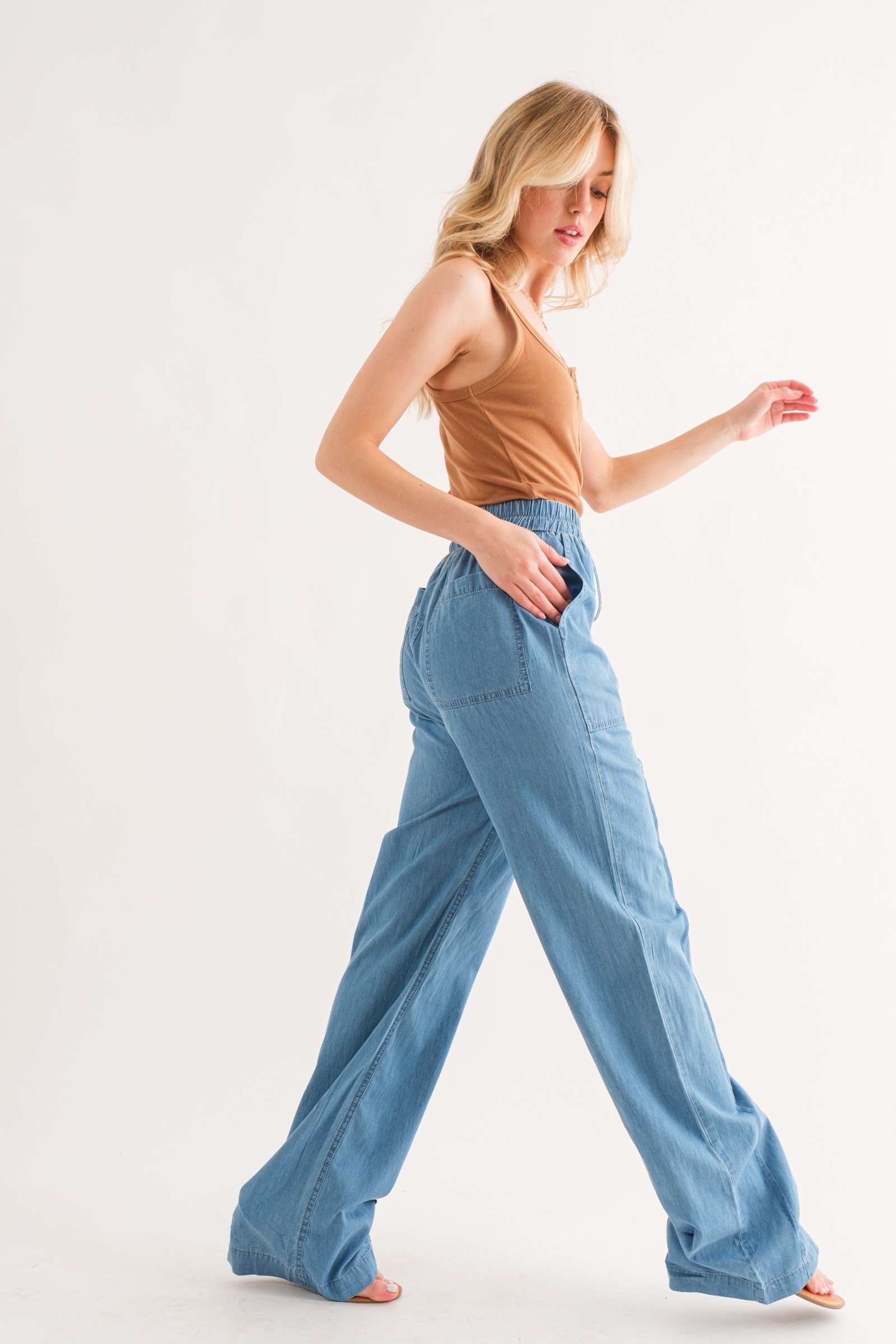Feeling Alive Chambray Pants - Denim Blue