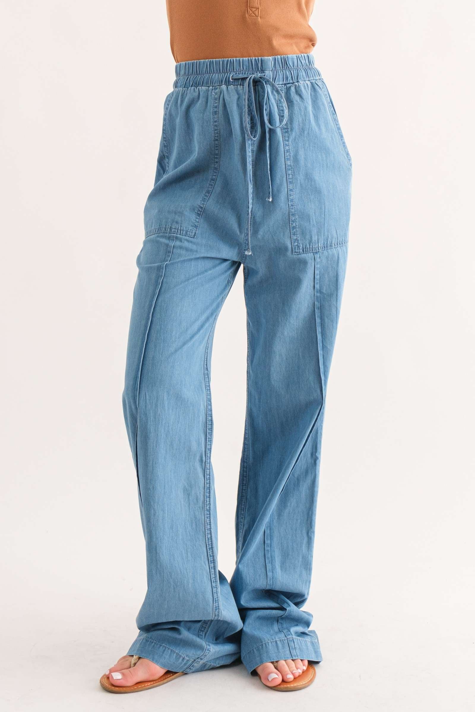 Feeling Alive Chambray Pants - Denim Blue