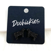 Show Animal Stud Earrings - Black Glitter Cows