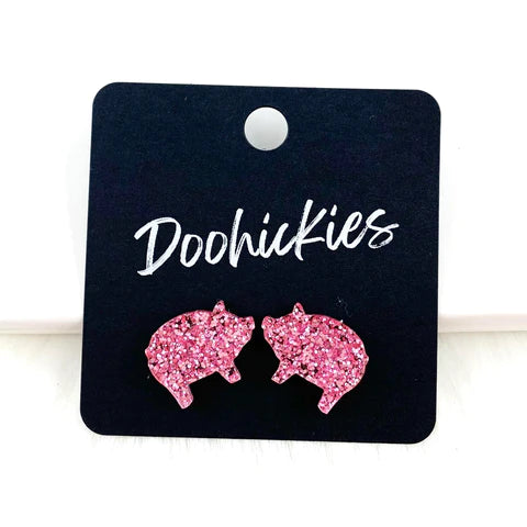 Show Animal Stud Earrings - Pink Glitter Pigs