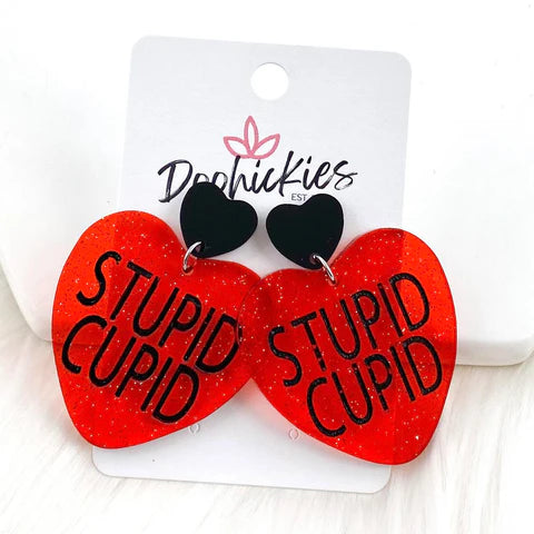 2" Stupid Cupid Heart Dangles - Valentines Acrylic Earrings