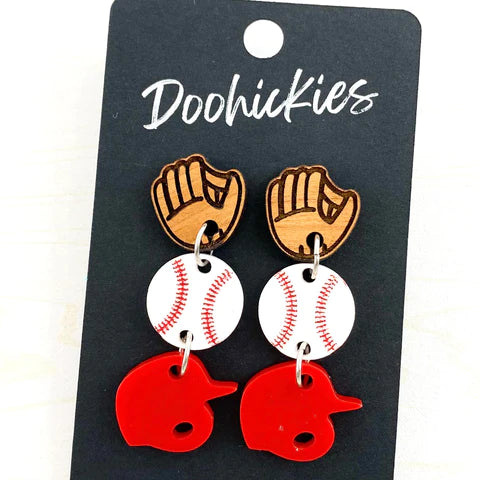 2" Custom Play Ball Trio Earrings - Red Earrings