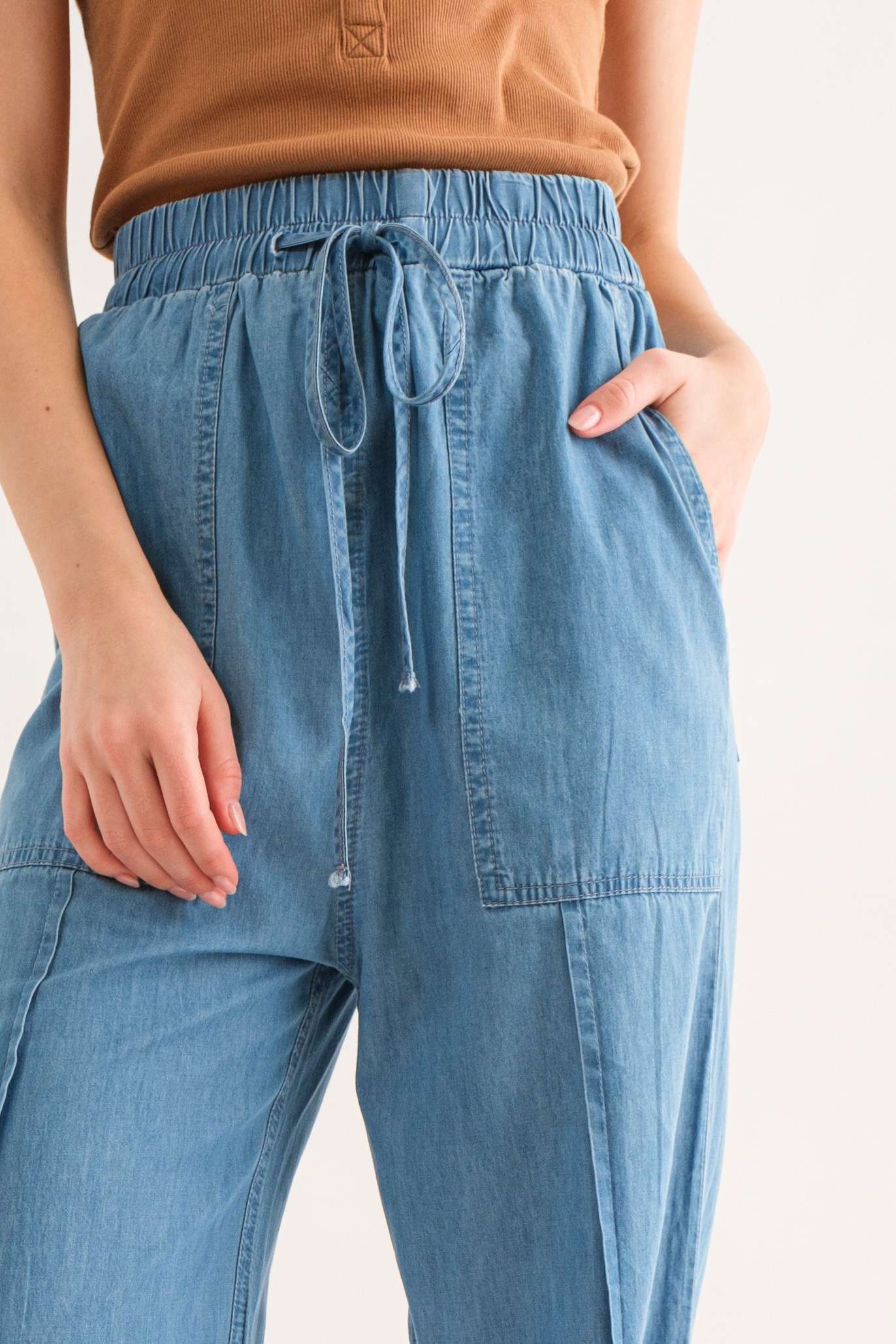 Feeling Alive Chambray Pants - Denim Blue
