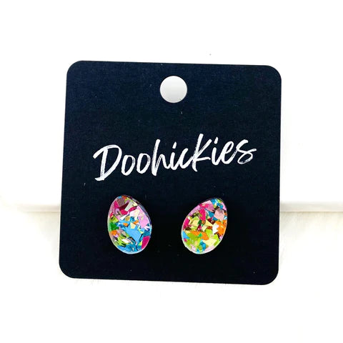13mm Easter Egg Earrings - Teal Party Confetti