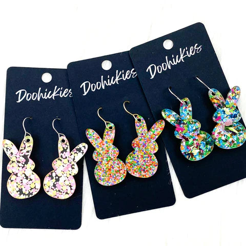 1.5" Confetti Marshmallow Bunnies - Easter Earrings - Pastel Pink & Yellow
