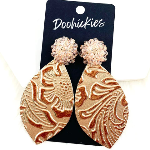 3" Rose Crystal Pom & Rose Embossed Leaf Dangles
