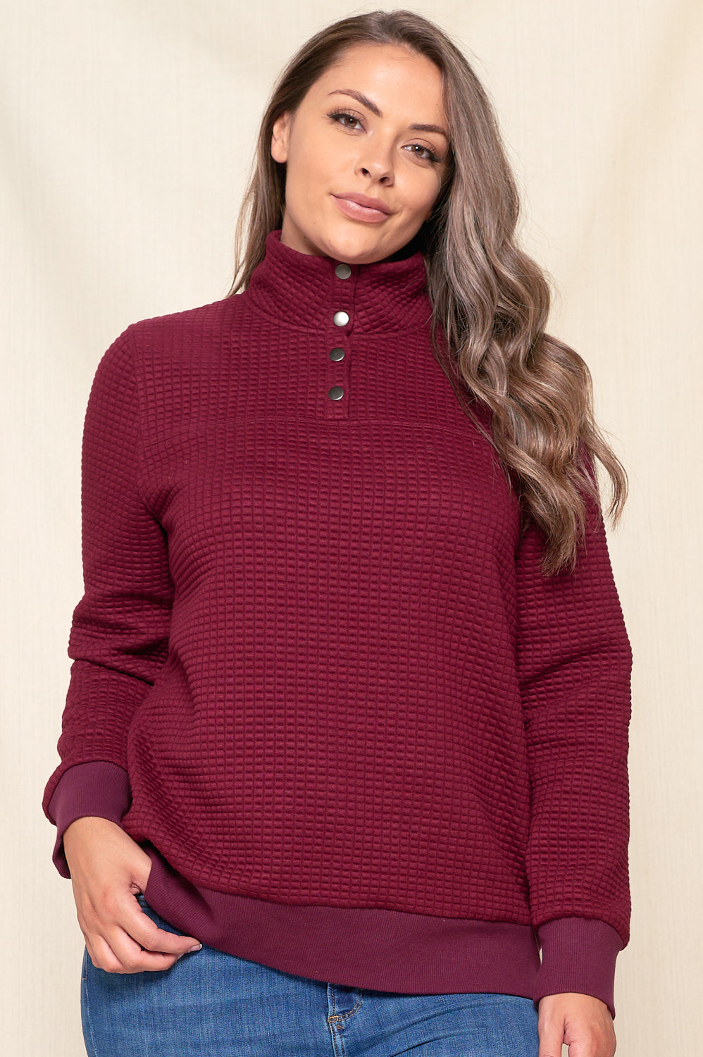 Forever In My Mind Quilted Pullover - Burgundy