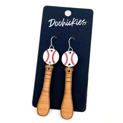 3" Bat & Ball Dangle Earrings - Baseball Earrings