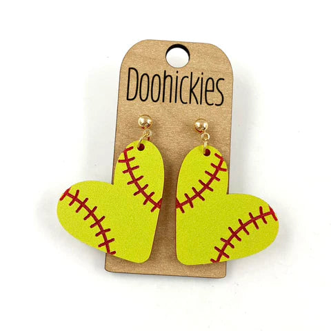 1.5" Heart Dangle Earrings - Softball