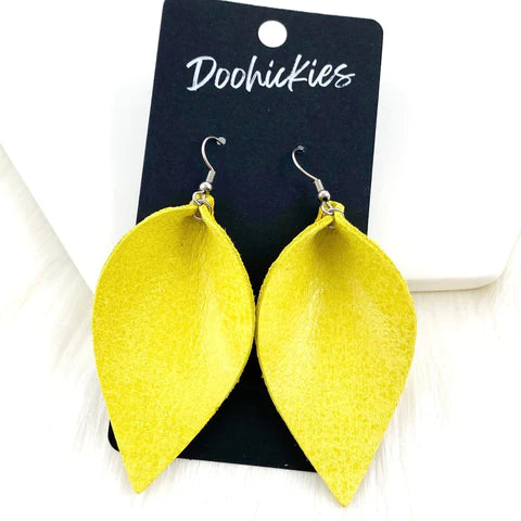 2.5" Pastel Glazed Petal Earrings - Yellow