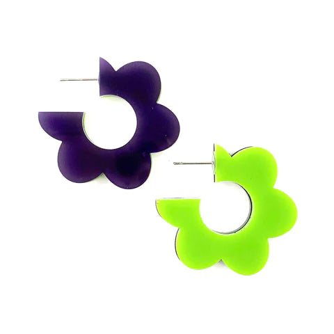 1.5" Flippy Acrylic Hoop Earrings - Purple & Lime
