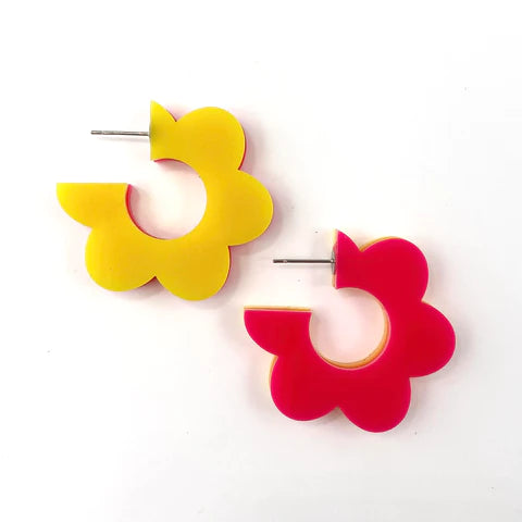 1.5" Flippy Acrylic Hoop Earrings - Yellow & Pink