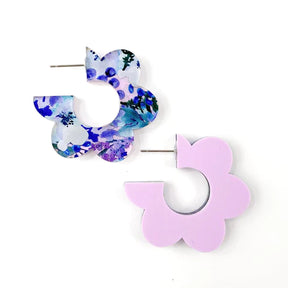 1.5" Flippy Acrylic Hoop Earrings - Purple Floral & Purple