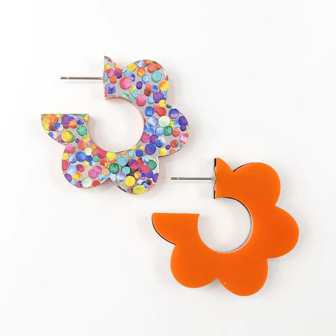 1.5" Flippy Acrylic Hoop Earrings - Bright Confetti & Orange