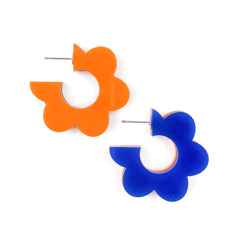 1.5" Flippy Acrylic Hoop Earrings - Orange & Blue