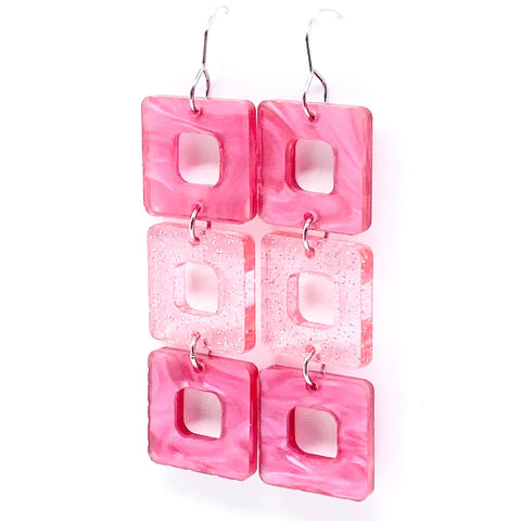 2.5" Triple Cubies - Pink Swirl & Pink Shimmer Earrings