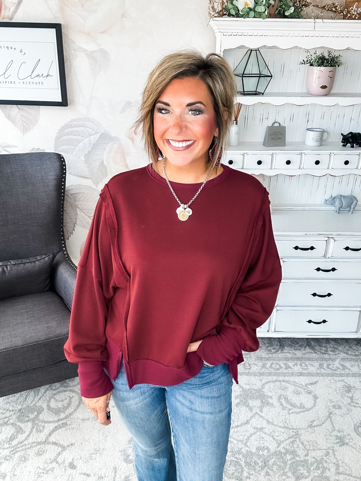 Still Be Here Pullover - Burgundy