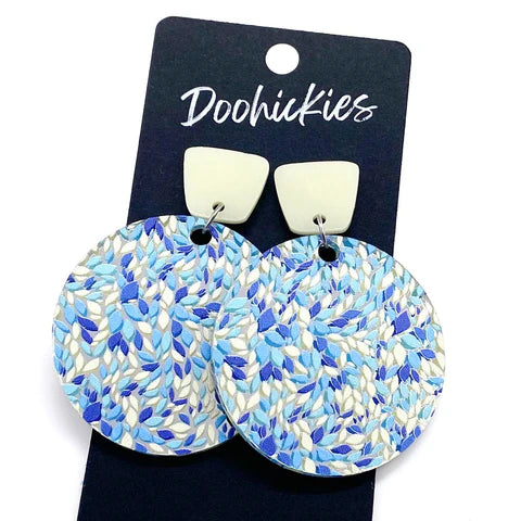 2" Cream Trapezoid & Blue Vine Dangle - Spring Acrylic Earrings