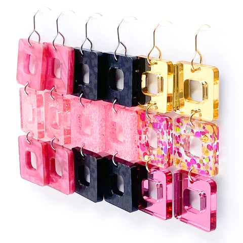 2.5" Triple Cubies - Pink Swirl & Pink Shimmer Earrings
