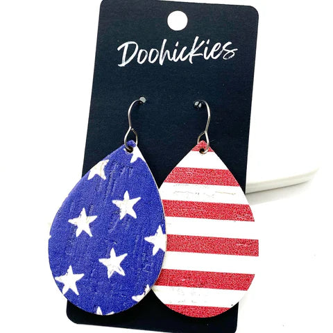 2" Vintage Stars & Stripes Teardrop Corkies - Patriotic Earrings