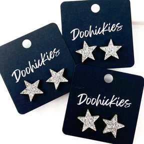 15mm Freedom Sparkle Star Studs Patriotic Earrings - Silver