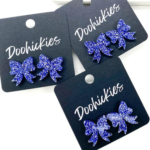 18mm Freedom Sparkle Bow Studs Patriotic Earrings - Blue