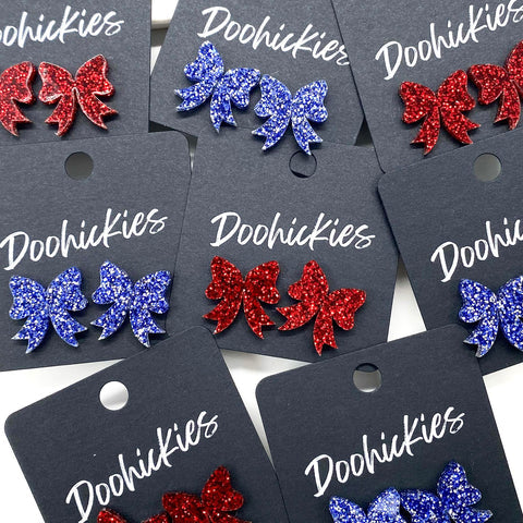 18mm Freedom Sparkle Bow Studs Patriotic Earrings - Blue