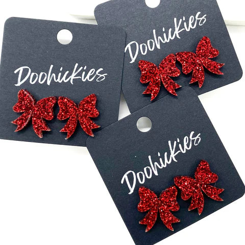 18mm Freedom Sparkle Bow Studs Patriotic Earrings - Red